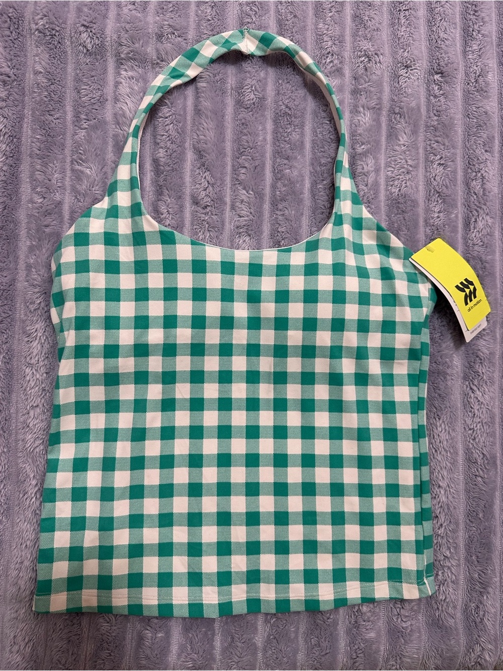 All in Motion Everyday Soft Halter Tank Top — Green Plaid — Size L